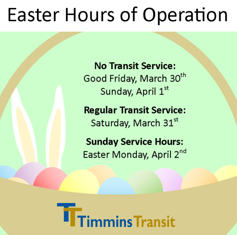 Transit Schedules Changing for Easter My Timmins Now